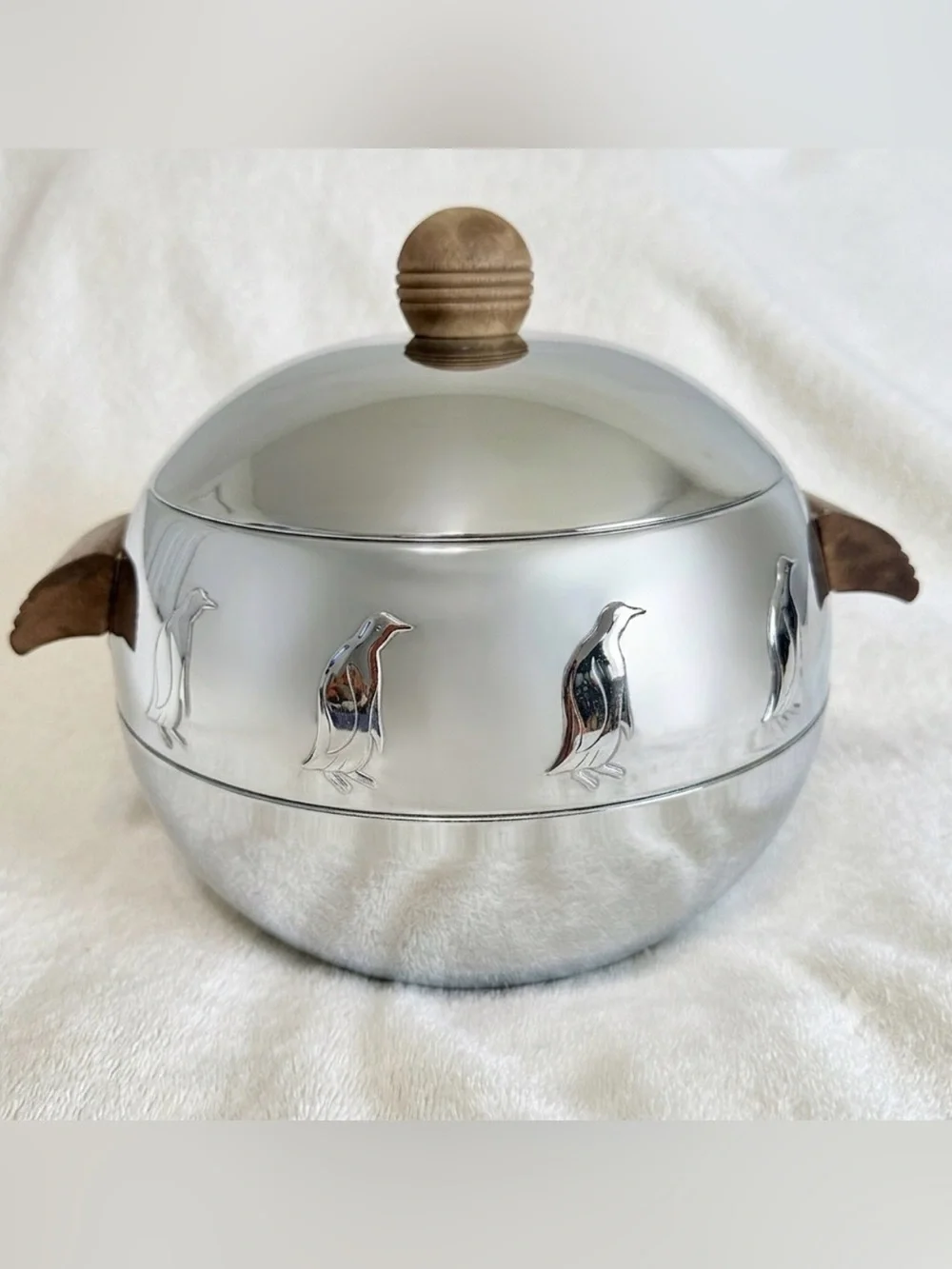 Vintage MCM West Bend Penguin Ice Bucket Hot Cold Server Chrome Wood Handles